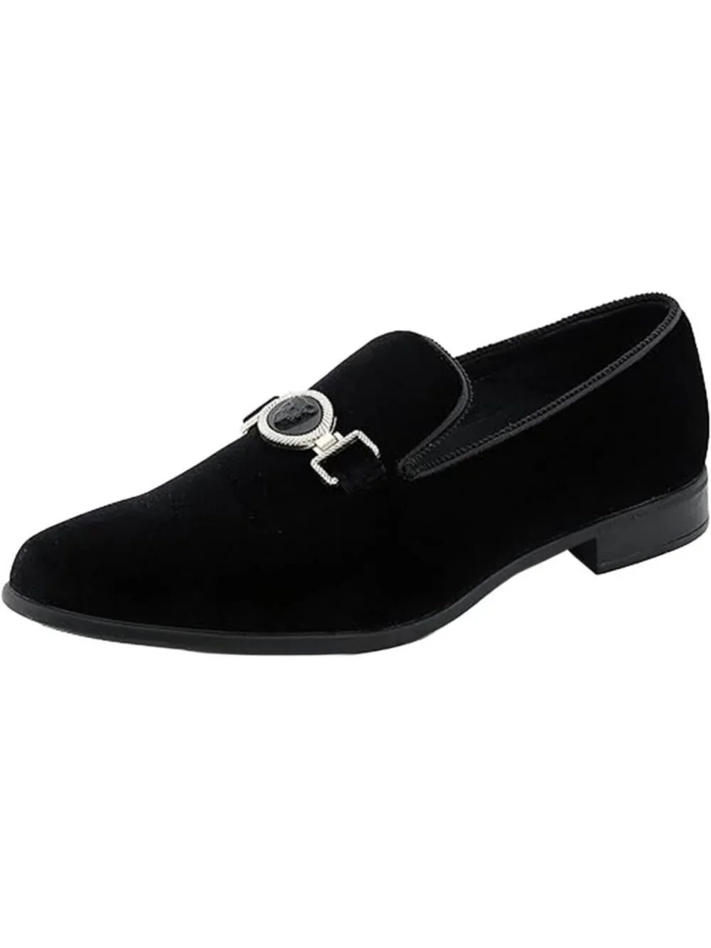 Amali Men's Black Velvet Loafers Lion Head Buckle Slip On Smoking Tuxedo Shoes